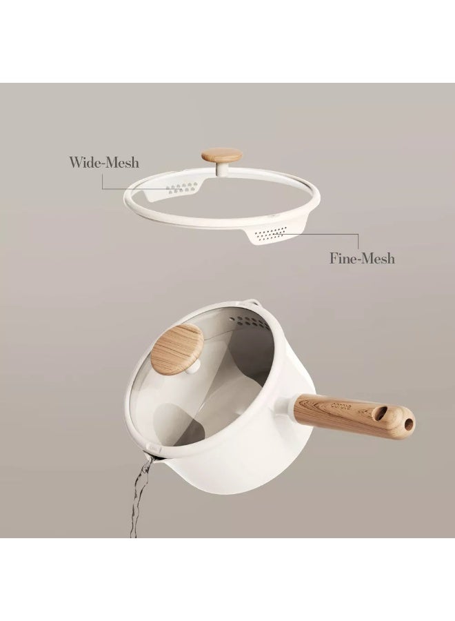 Carote 1.9 Litre Ceramic Nonstick Saucepan with Dual-Size Strainer Lid, PFAS-Free Healthy Cooking, Ergonomic Wood-Like Handle, Full-Spray Base, All-Stovetop Compatible, Dishwasher Safe (Cream) - Image 3